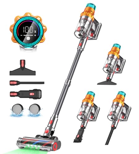 REBANIC Cordless Vacuum Cleaners for Home,8-in-1/65Min/600W/48Kpa Powerful Suction,Self-Standing Cordless Stick Vacuum Cleaner,Lightweight Anti-Tangle Rechargeable Vacuum for Floor/Carpet/Pet Hair/Car - color: Grey Silver