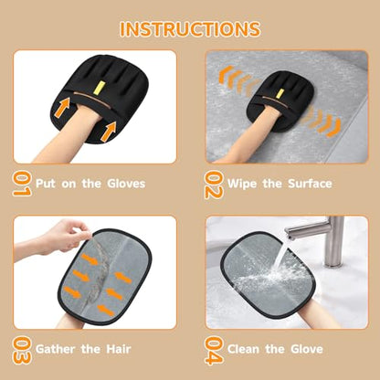 Pet Hair Removal, 2025 Newly Upgraded Five-Finger Electrostatic Pet Hair Removal Glove, Reusable Cat & Dog Hair Remover Tool for Clothing, Couch, Furniture, Carpet, Car Seat, Cat Grooming Glove -2 PCS - color: 2pcs-Black