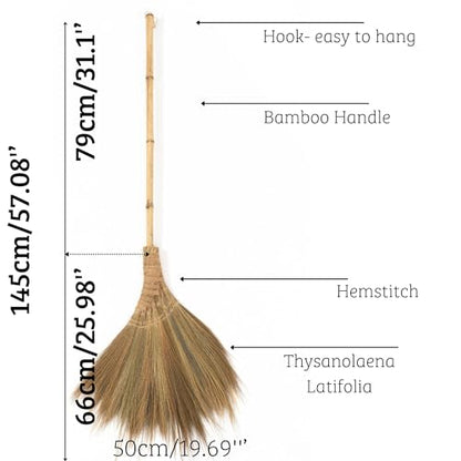 Vietnamese Natural Soft Broom - Broom Grass Handmade Broom Witch Broom Bamboo 57.08 inch Length, 19.69 inch Width - style: Style Basic