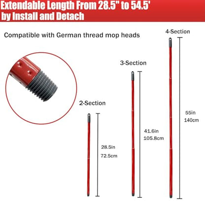 Mop Handle for Ocedar, Spin Mop Handle for O Cedar 4-Section 28.5-to-55inch Mop Replacement Stick Compatible with Ocedar Easy Wring Mop Refills Germany Screw Joint - size: 1 Handle