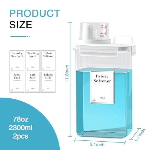3 Pack Laundry Detergent Dispenser, 78oz Laundry Soap Dispenser, Refluxable Laundry Detergent Container, Plastic Liquid Laundry Detergent Dispenser for Laundry Room Organization with 6 Labels - size: 78 Fl Oz (Pack of 3)