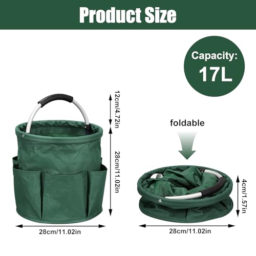 Qivine 17L Cleaning Caddy with Handle, Cleaning Supply Caddy, Foldable Tool Bag Cleaning Products Organizer, Portable Cleaning Bucket Caddy for Cleaning Supplies (Green) - color: Green