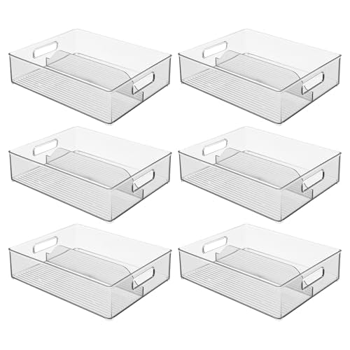 iDesign Divided Pantry Bin with Handles, Set of 6, Clear | For Pantry, For Refrigerator, For Freezer - style: Pack of 6