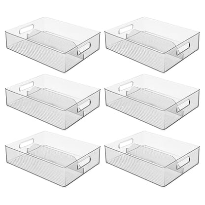 iDesign Divided Pantry Bin with Handles, Set of 6, Clear | For Pantry, For Refrigerator, For Freezer - style: Pack of 6