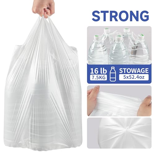 Small Trash Bags with Handles - Ocean Plastic Upcycling - Plastic Garbage Bags, Can Bin & Waste Basket Liner for Kitchen, Bathroom, Office and Pets,3 Gallon 200 Count White - color: 3Gal White, size: 1 DISPENSER BOX
