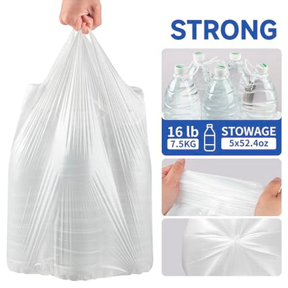 Small Trash Bags with Handles - Ocean Plastic Upcycling - Plastic Garbage Bags, Can Bin & Waste Basket Liner for Kitchen, Bathroom, Office and Pets,3 Gallon 200 Count White - color: 3Gal White, size: 1 DISPENSER BOX
