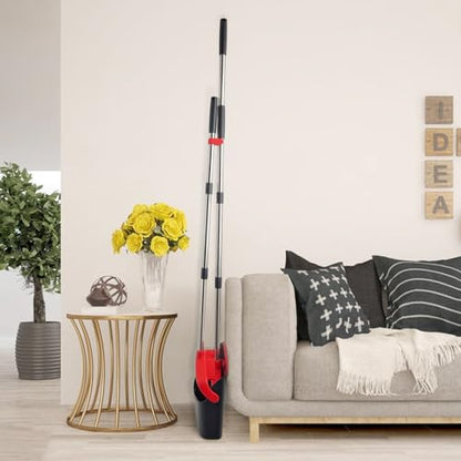 Broom and Dustpan Set with Long Handle, Heavy Dust Broom and Dustpan Combo for Home，Kitchen, Office, Pet Hair 2PCS (Black Red) - color: Red Black 2-pack