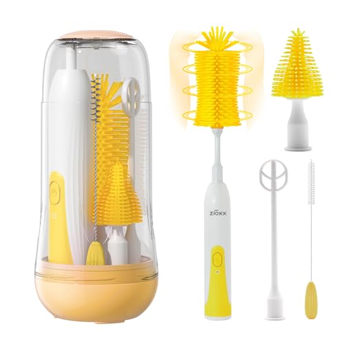 Electric Bottle Brush Cleaner, Portable Electric Baby Bottle Brush Cleaner for Travel, Rechargable Travel Bottle Cleaner Kit with Nipple & Straw Brush, Perfect Mom Essentials After Birth Gift, Yellow - color: Yellow, size: Round Model for Home Use