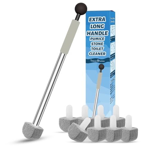 Pumice Stone Toilet Bowl Cleaner,16.7Inch Toilet Pumice Stone with Handle Cleans Hard Water Ring Calcium Buildup&Stains for Toilet Bath Kitchen Household Cleaning (Grey) - color: Gray