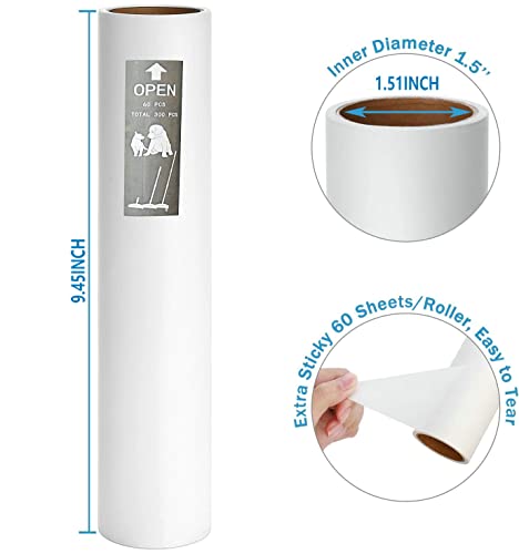 5 Pack 9.45 Inch Wide Large Lint Roller Refills (1.51In Inner Diamerter), Supersize Extra Sticky Roller Refills for Pet Hair Removing(300 Sheets)
