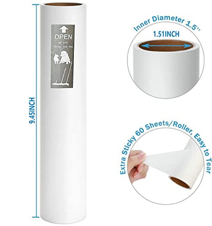 5 Pack 9.45 Inch Wide Large Lint Roller Refills (1.51In Inner Diamerter), Supersize Extra Sticky Roller Refills for Pet Hair Removing(300 Sheets)