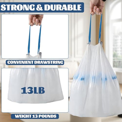 4 Gallon Trash Bags 360 Counts, Extra Thick Small Trash Bags for Bathroom and Office, Milky White Drawstring Trash Bag with Blue Handle, Leak-Proof HDPE Waste Basket Liners 12 Rolls