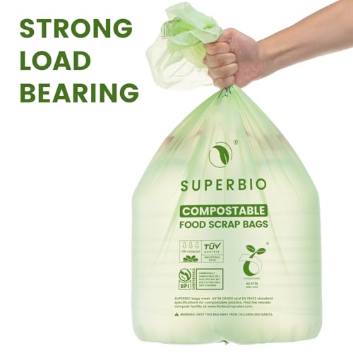 SUPERBIO 13 Gallon Flat Top Compostable Food Waste Bags, 50 Count, 2 Pack, 49.2L, 0.87 Mil, ASTM D6400 BPI and OK compost INDUSTRIAL - color: 13 Gallon Flat Top, 100 Count (2 Pack)