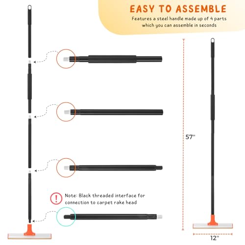 Carpet Rake for Pet Hair Removal, 57'' Long Handle Dog and Cat Hair Remover Tool to Fluff Rug, Stair Carpets and Couch Cleaning Rake