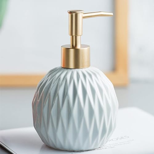 Ceramic Soap Dispenser White with Gold Pump,Modern Design Cylindrical Lotion Dispenser Bottle,Refillable Liquid Hand Soap Dispenser for Kitchen,Bathroom,Washroom - color: White（b）
