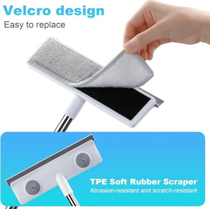 IMHO Mesh Screen Cleaner, Glass Wiper, Dust Paper Clip，3 in 1 Wet and Dry Screen Cleaner with Long Handle Wiper for Shower, Glass, Floor, Tile Walls, Car Windshield, White - style: Three-in-one window cleaner