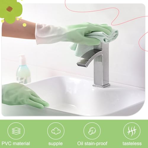 Long Cuff Cleaning Gloves Waterproof Reusable Household Gloves Anti Slip Grip for Kitchen Dishwashing Bathroom Garden Tasks - color: Green, size: Medium