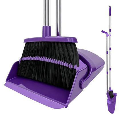 Purple Broom with Dustpan Combo Set, 51" Long Handle Household Cleaning Tool, Ideal Broom and Dustpan Set for Pet Hair and Home Use - color: Purple