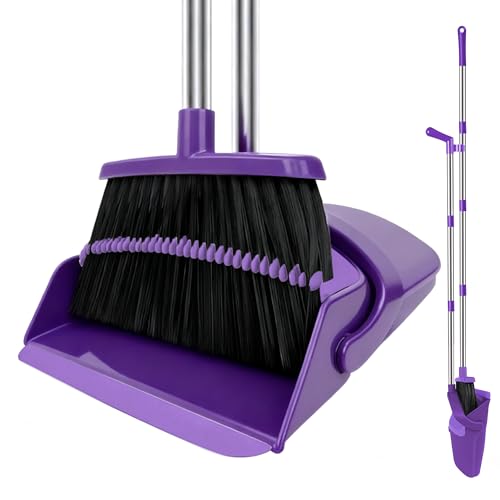 Purple Broom with Dustpan Combo Set, 51" Long Handle Household Cleaning Tool, Ideal Broom and Dustpan Set for Pet Hair and Home Use - color: Purple