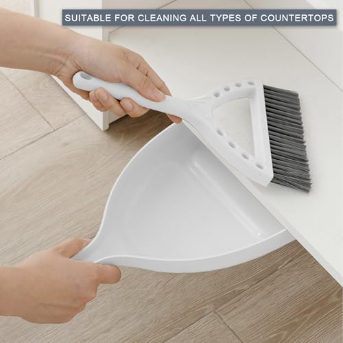 Mini Broom and Dustpan Set Small Dust pan and Brush Set Perfect for Desk Office Camping Dorm RV Essentials (White) - color: White