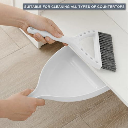 Mini Broom and Dustpan Set Small Dust pan and Brush Set Perfect for Desk Office Camping Dorm RV Essentials (White) - color: White