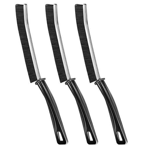 VeranCo Hard Bristle Crevice Cleaning Brush, Black 3Pcs, Polypropylene Handle, Ideal for Kitchen Gaps, Window Tracks, Grout, and More