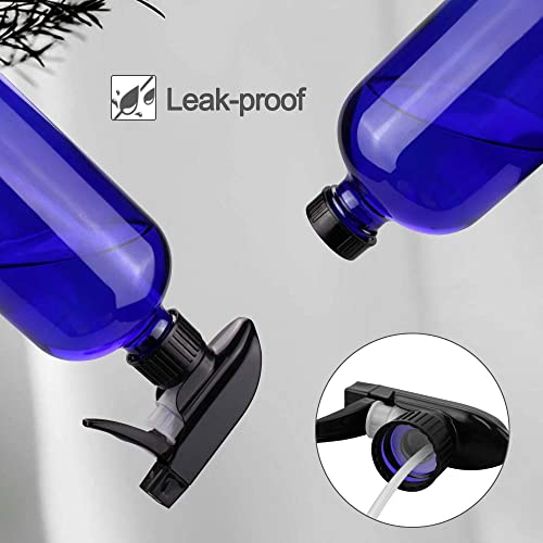 Worldgsb Glass Spray Bottles, 16oz Refillable Containers, Empty Boston Round Bottles with Labels & Adjustable Nozzle for Cleaning, Gardening, Aromatherapy, Pets, Plant, Hair -Blue (2 Pack) - color: Blue, style: 2 Pack