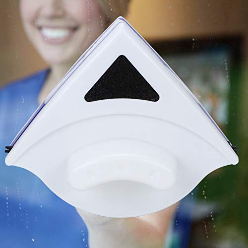 Double Side Magnetic Window Cleaner, Glass Wiper Brush, with Ergonomic Handle Design for Window Thickness 3-8mm (White)