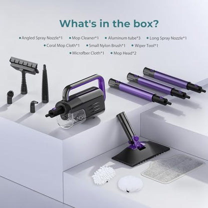 Steam Mop, Steam Cleaner with 400ML Water Tank, 2 Washable Pads, 23FT Power Cable floor steamer, Detachable Steam Mops for sealed Hard Floors, Marble, Stone, Hardwood (Lavender)