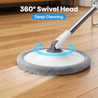 Spin Mop and Bucket System with 2 Microfiber Mop Heads, 360° Rotating Floor Mop for Wet and Dry Cleaning, Adjustable Stainless Steel Handle, Compact Cleaning Set for Hardwood, Tile, Laminate, Grey