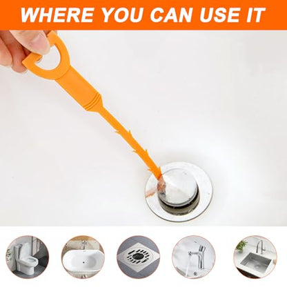 Drain Snake Clog Remover Tool, Flexible Hair Drain Cleaner for Sink, Shower, Tub & Toilet, Reusable Sink Snake for Kitchen & Bathroom Sewer Pipe Cleaning