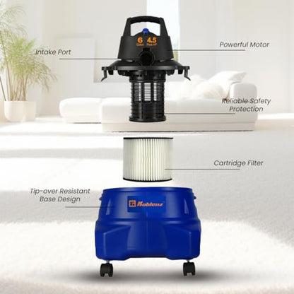 Koblenz WD-6 L212 Wet Dry Vacuum Cleaner, 6 Gallon, 4.5 PHP, 3-in-1 Suction & Blower, 16 ft Reach, Big Cleaner for Car, Shop Vacuum Wet and Dry, Swivel Casters, Black/Blue - size: 6 Gallon 4.5 HP