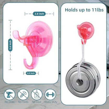Antimbee 3 Pack Suction Cup Hooks, Clear Suction Cup Hanger, Removable Small Suction Cups for Shower, Bathroom, Glass, Door, Windows, Kitchen-Up to 11 lbs on Smooth Surface (Transparent Pink) - color: Transparent Berry Pink