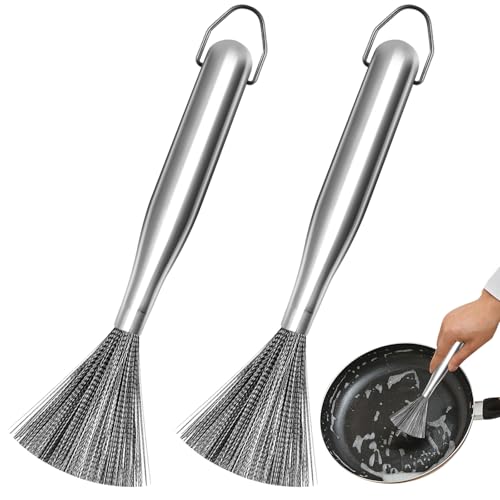 2Pcs 304 Stainless Steel Pot Brushes, Stainless Steel Scrubber Tools Metal Cleaning Products Easy to Clean Suitable for Removing Kitchen Stains Gifts for Mom - color: 2pcs