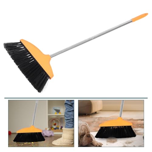 SUPVOX Soft Bristle Broom Home Cleaning Heavy Duty Floor Broom Long Stainless Steel Handle Suitable for Kitchen Garage Use Orange