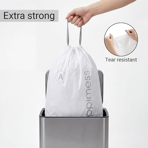 happimess 8 Gallon (30L) Drawstring Trash Bags, Unscented, White, Heavy Duty LDPE Liners for Kitchen and Household, Custom Fit 40 Count (2 Packs of 20 Liners) HPM3000A-W-2SET - color: White, size: 40 Count (Pack of 1)