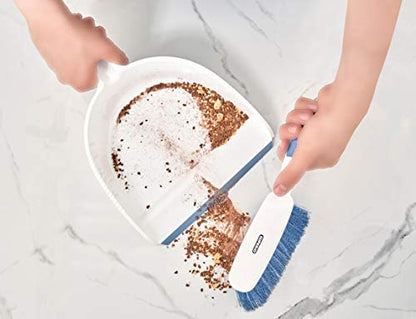 Dustpan and Brush Set, Hand Broom with Ergonomic Grip Handle - Rubber Edge for Easy Dirt Pickup, Durable Material - Blue Hand Brush by Superio - color: Blue