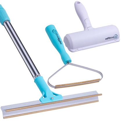 Pet Hair Removal Broom, Handheld Pet Hair Removal Rake & Reusable Lint Roller, Telescopic 56"" Adjustable Handle, Pet Hair Remover for Furniture, Carpet, Rugs, Cars and Bedding