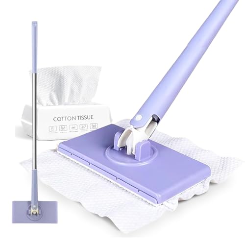 Hands Free Multi Purpose Flat Mop - Lazy Cleaning & Face Towel, Snap Grip MiniMop, Long Handle Dry Wet Use Lazy DustMop for Hardwood & Tile Floor Cleaning (Purple) - color: Purple