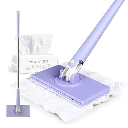 Hands Free Multi Purpose Flat Mop - Lazy Cleaning & Face Towel, Snap Grip MiniMop, Long Handle Dry Wet Use Lazy DustMop for Hardwood & Tile Floor Cleaning (Purple) - color: Purple