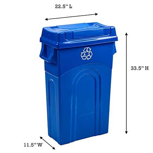 United Solutions 23 Gallon Highboy Plastic Recycling Bin Kitchen Trash Can with Lid, Pass Through Handles, and Dustpan Edge, Blue - color: Recycle Blue, size: 1 Pack w/ Lid