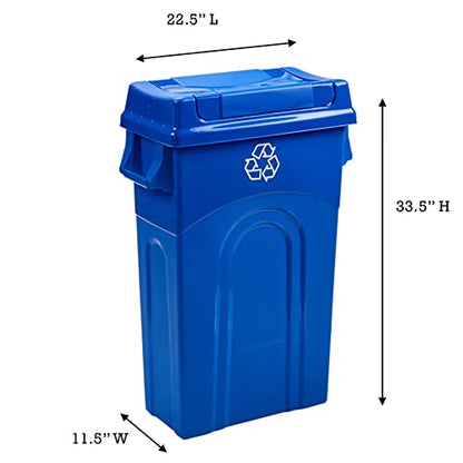 United Solutions 23 Gallon Highboy Plastic Recycling Bin Kitchen Trash Can with Lid, Pass Through Handles, and Dustpan Edge, Blue - color: Recycle Blue, size: 1 Pack w/ Lid