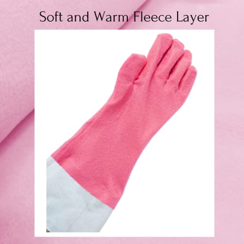 Myungjin Fleece-Lined, Flock Lining, Insulated Long Cuff, Reusable Waterproof Household Kitchen Dishwashing Non-Slip Cleaning Latex Rubber Gloves (2 Pairs)