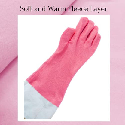 Myungjin Fleece-Lined, Flock Lining, Insulated Long Cuff, Reusable Waterproof Household Kitchen Dishwashing Non-Slip Cleaning Latex Rubber Gloves (2 Pairs)