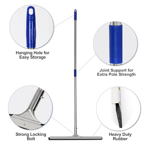 Floor Squeegee Scrubber 55inch Long Stainless Steel Handle with 22inch Wide Silicon Rubber Blade - Perfect Squeegee Broom for Floor Washing and Drying Shower Glass, Marble, Wood Surfaces