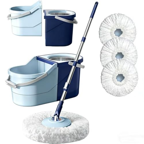 Spin Mop and Bucket Set with 4 Washable Microfiber Mop Heads, Durable Handle System for Hardwood Floor, Tile, and All Surface Cleaning