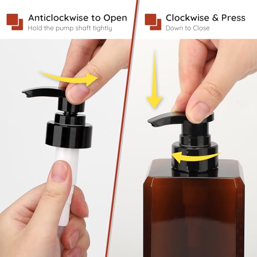 Segbeauty 33.8oz Amber Soap Dispenser Bathroom, 3pcs Plastic Soap Dispenser with Labels, Pump Bottles for Shampoo and Conditioner, 1000ml Large Square Lotion Pump Bottle Refillable Body Wash Container - color: Amber, style: 3pcs