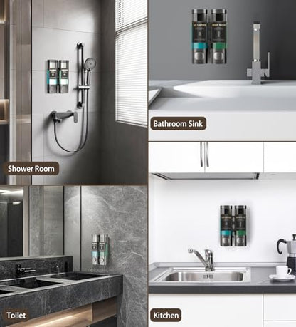 Luxspire Shampoo and Conditioner Dispenser, No Drill Wall Mounted Shower Soap Dispenser 2 Chamber with Waterproof Labels, Easy Refill Soap Dispenser for Bathroom Hotel Kitchen, Gray - color: Gray, size: 2 Chamber