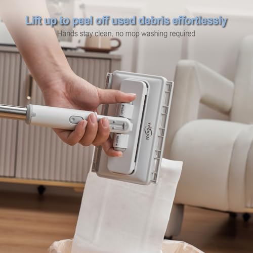 Grope Thing Mop,Hands Free Flat Mop One Click,Hands Free Multi Purpose Flat Mops, Snap Grip Mini Mops,360° Rotation Head,48'' Long Handle,Dry and Wet Use,Suitable for Whole House Cleaning(6 Cloths)