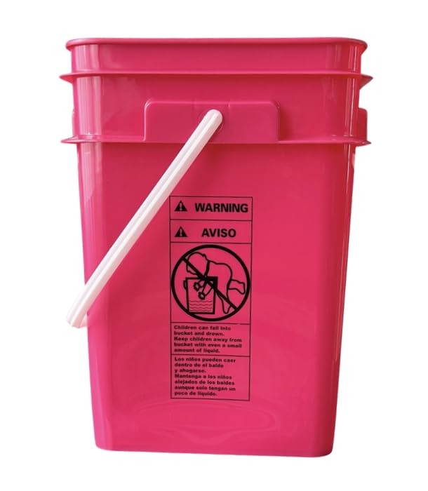 House Naturals 4 Gallon Square Food Grade Bucket Pail with Plastic Handles and Lid (Pack of 3) Made in USA containers (Pink/Magenta/Purple - Black lids) - color: Pink/Magenta/Purple - Black Lids